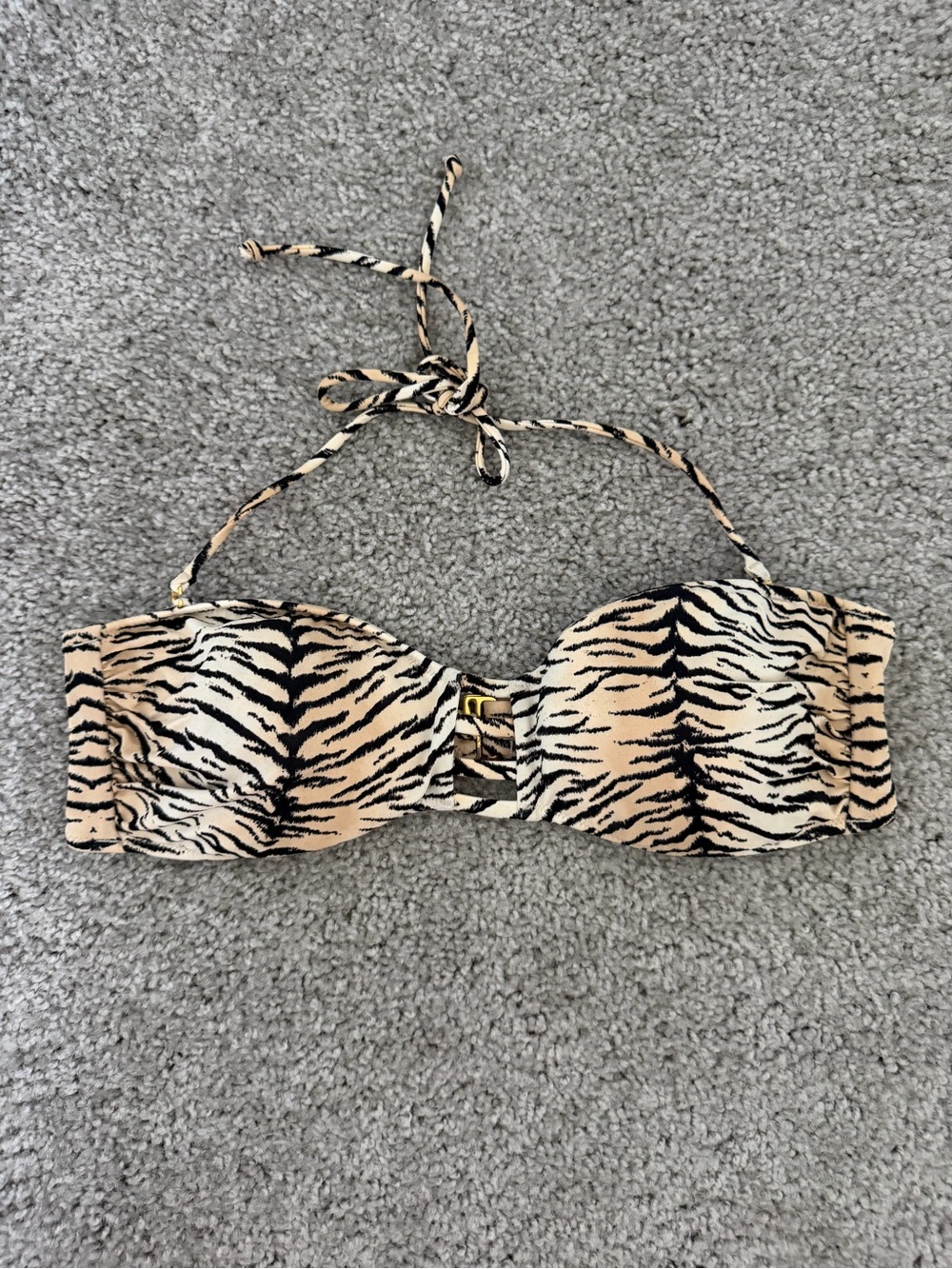 Victoria's Secret Animal Print Bandeau Bikini Top in Beige and Black